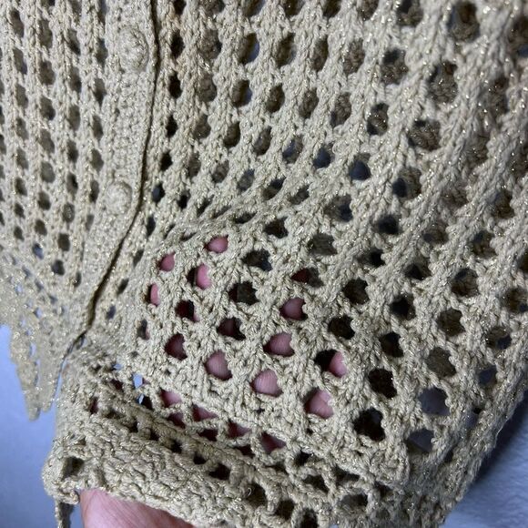 Metro 7 Vintage Gold Reflective Crochet Tank Women’s Cardigan Top 90’s Sz XL - Picture 8 of 10